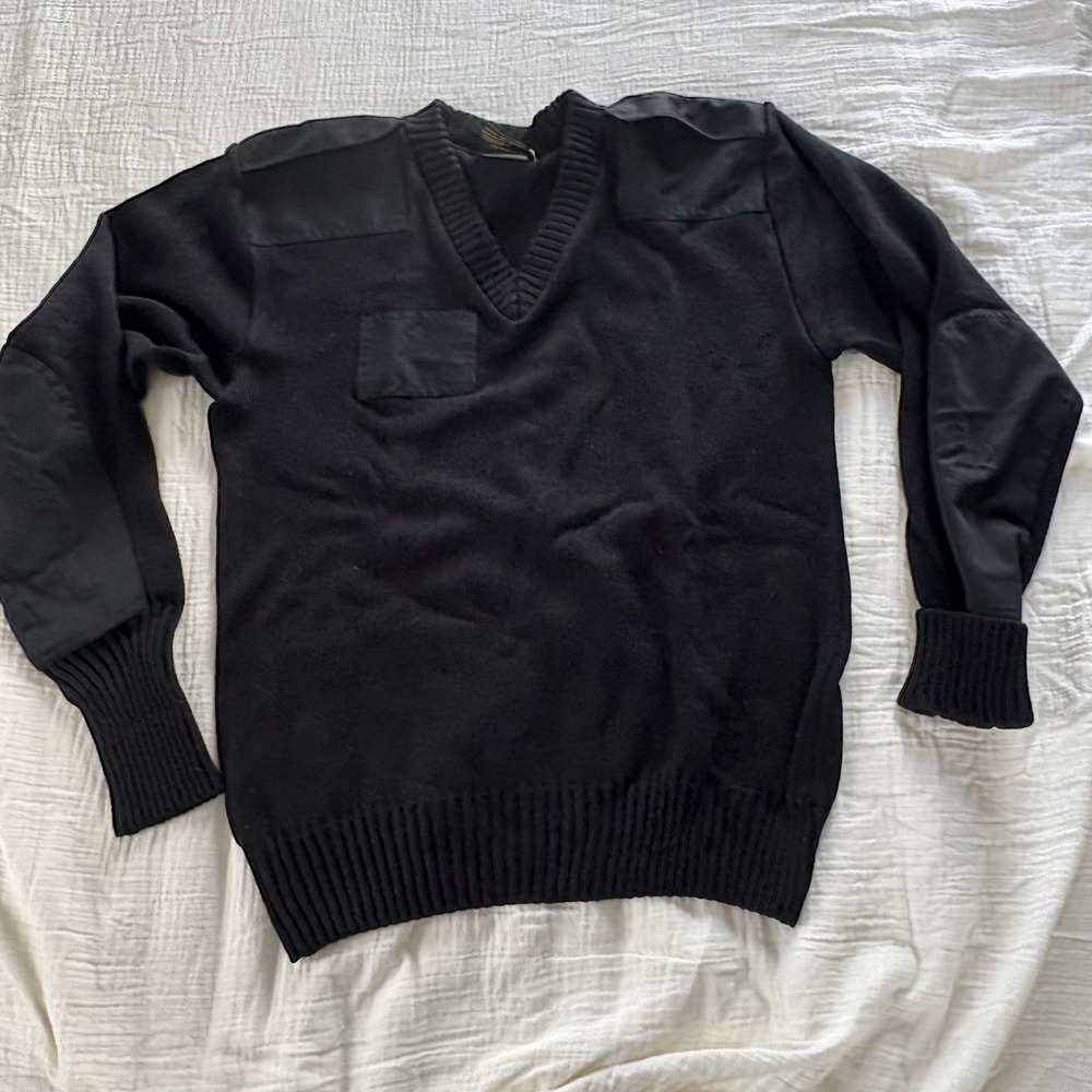 Citadel Sweater V Neck Black Military Commando Reinforced Patches L